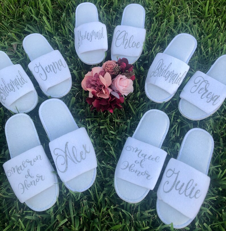 Bridesmaid Slippers Personalized Wedding Slippers Bride Etsy