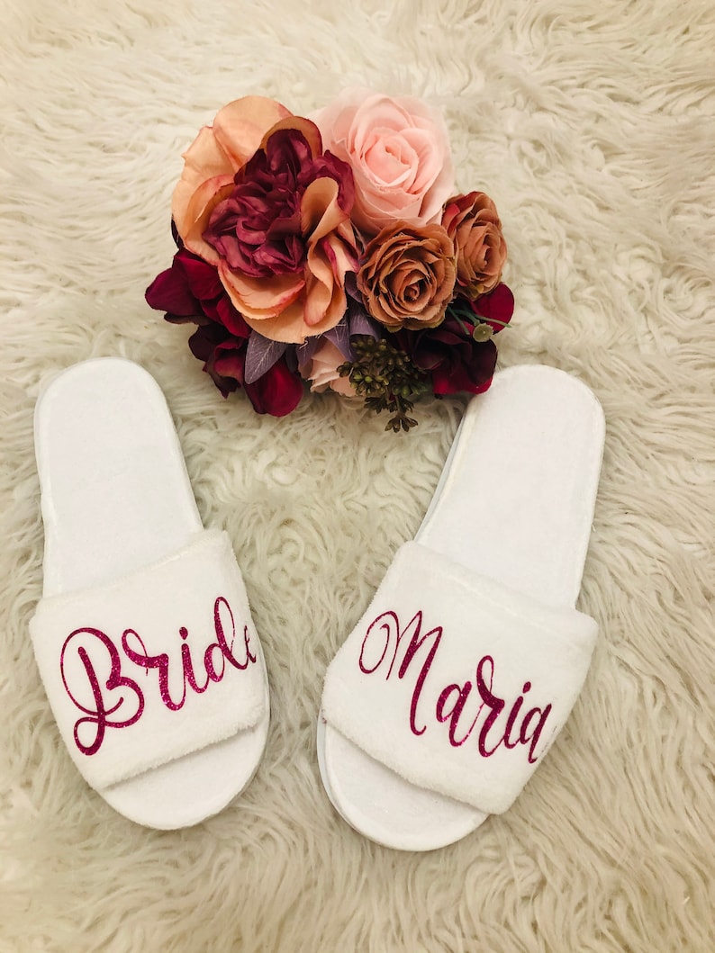 Bridesmaid Slippers Personalized Wedding Slippers Bride Etsy