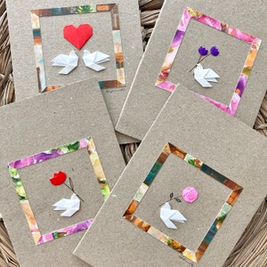 Origami-wenskaarten duif (set van 4) / Handgevouwen originele kunstkaart / Paper Craft-wenskaart / Handgemaakte origamikaart / Bird Art Card