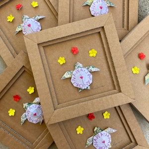 Turtle Art Card / Origami Card / Origineel collagekunststuk / Wenskaart / uit Okinawa, Japan / Handgemaakt / Oceaankunst / Kartonnen ambacht