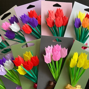 Tulpenwenskaarten / Origami Tulpenboeket / Bloemenkaart / Origamikaart / Wenskaart Handgemaakt origineel / 3D-kaart / Japanse kunst