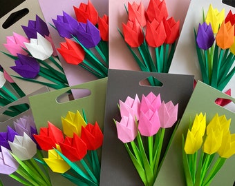 Tulips Greeting Cards / Origami Tulips Bouquet / Flower Card / Origami Card / Greeting Card Handmade Original / 3D Card / Japanese Art