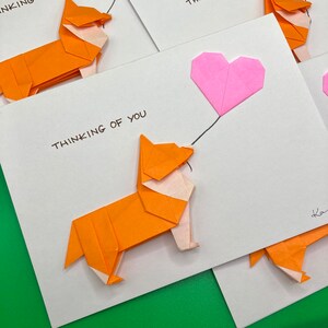 Origami hondenkaarten / Welsh corgi / Origineel kunstwerk / Thinking of You / Handgemaakte wenskaarten / Japanse traditionele papierkunst