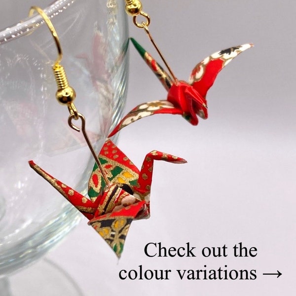 Origami Crane Earrings / Handmade Jewellery / Washi Paper / Japanese Traditional Paper Craft / Lightweight / Statement Earrings