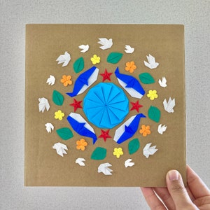 Collage en origami du jour de la Terre / Terre nourricière / Mer, terre et ciel / Love Our Planet / Art origami / Art japonais / Art de la nature / Carte origami