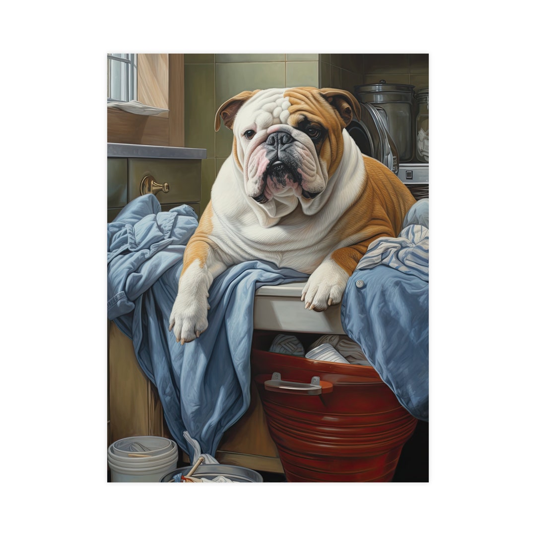 English Bulldog Laundry Day Funny Cute Wall Poster Wall Etsy