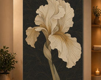Cream Iris Wall Art Vintage Botanical Poster Dark Floral Print Neutral Flower Decor