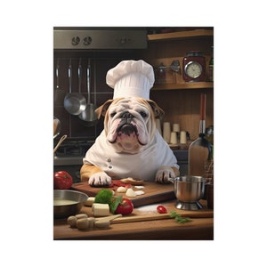 English Bulldog, Chef, Cooking, Kitchen, Funny, Cute, Wall Poster, Wall Decor, Dog Lover Gift, Poster, Puppy