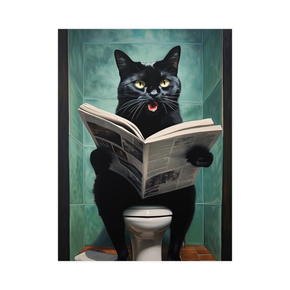Affiche chat aux toilettes, Déco Murale WC