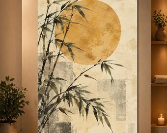 Bamboo Wall Art Vintage Japanese Sun Poster Botanical Nature Print Asian Inspired Decor