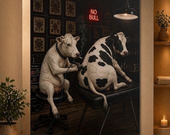 Funny Cow Tattoo Shop Poster, Realistic Cow Wall Art, Tattoo Artist Cow Print, Grungy Farm Animal Poster, Cow Lover Gift