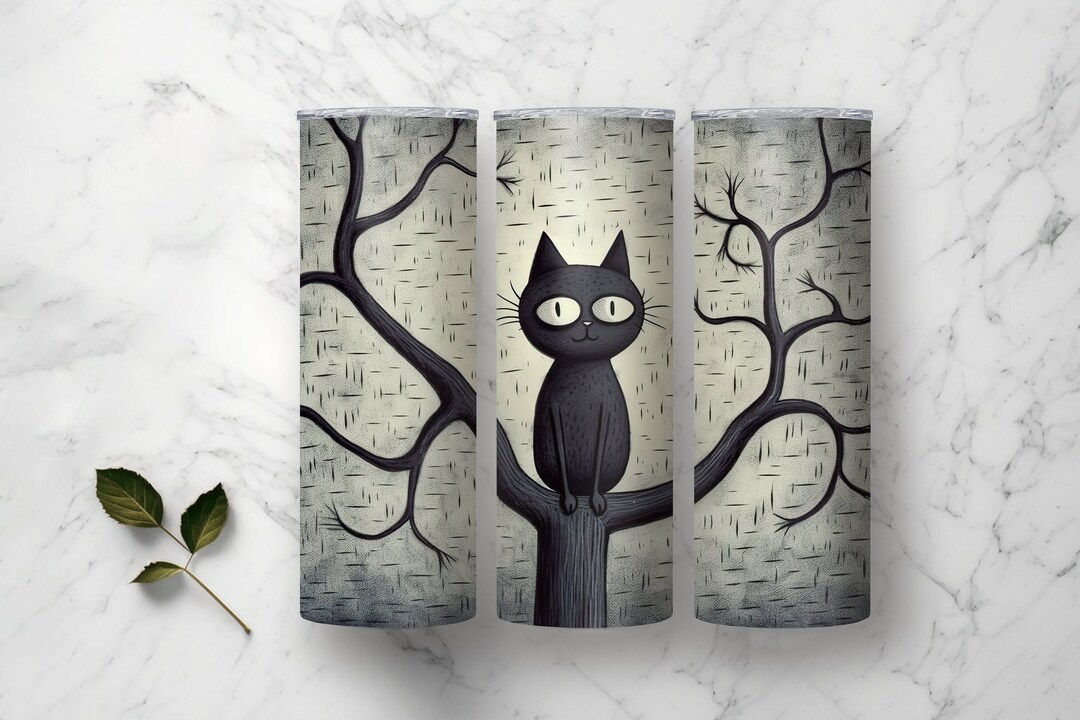 Black Cat Tree Art Tumbler Wrap 20 Oz Skinny Tumbler Etsy