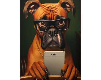 Boxer, Reading, Dogs, Art, Bathroom, Cute, Funny, Wall Poster, Wall Decor, Gift, Poster