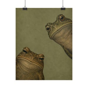 Art mural deux grenouilles curieuses, affiche grenouille vintage, impression animal drôle, décoration nature maussade, cadeau original pour amateur de grenouille image 3
