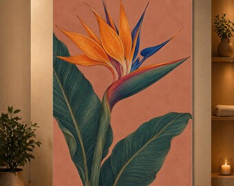 Bird of Paradise Wall Art Orange Tropical Flower Poster Terracotta Botanical Print