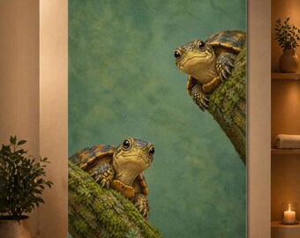 Turtle Wall Art Two Turtles Poster Whimsical Animal Print Nature Decor Coastal Wildlife Artwork