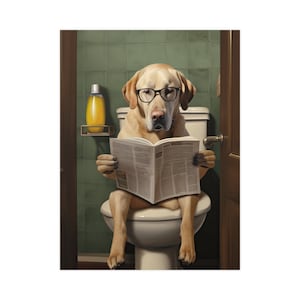 Labrador, Reading Newspaper, Toilet, Dogs, Bathroom, Cute, Funny, Wall Poster, Wall Decor, Gift, Poster