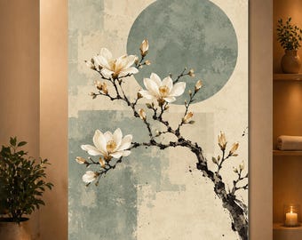 Magnolia Wall Art Vintage Japanese Floral Poster Minimal Botanical Print Asian Inspired Decor