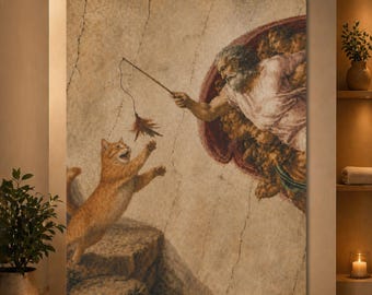 Divine Cat Toy Classic Art Parody Print | Funny Renaissance Cat Wall Art | Cat Lover Poster