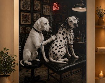 Funny Dalmatian Tattoo Shop Poster, Realistic Dog Wall Art, Tattoo Artist Dog Print, Grungy Animal Poster, Dalmatian Lover Gift