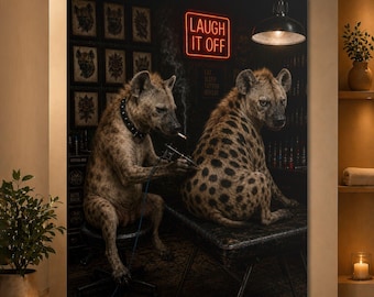 Funny Hyena Tattoo Shop Poster, Realistic Hyena Wall Art, Laugh It Off Animal Print, Grungy Tattoo Artist Poster, Hyena Lover Gift