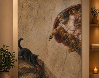 Divine Laser Pointer Classic Art Parody Print | Funny Black Cat Renaissance Wall Art | Cat Lover Poster