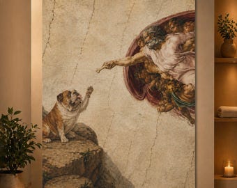 Divine Canine Classic Art Parody Print | English Bulldog, Funny Renaissance| Dog Lover Poster