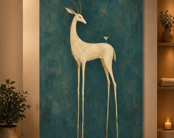 Whimsical Gazelle Wall Art Retro Animal Poster Mid Century Style Deer Print Eclectic Home Decor