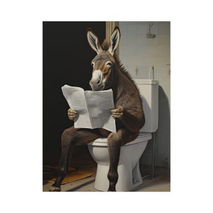 Donkey, Reading Newspaper on Toilet, Cute, Funny, Wall Poster, Wall Decor, Gift, Poster