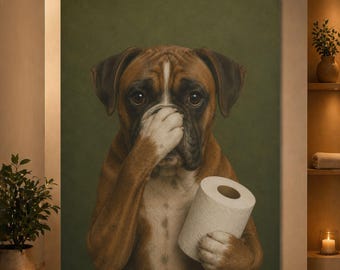 Funny Boxer Dog Bathroom Wall Art