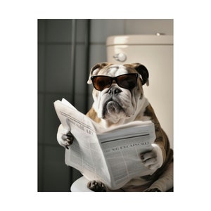 English Bulldog, Reading Newspaper on Toilet, Merle, Funny, Cute, Wall Poster, Wall Decor, Gift, Poster image 8