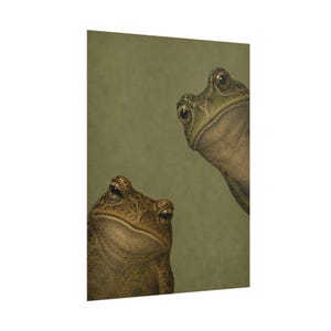 Art mural deux grenouilles curieuses, affiche grenouille vintage, impression animal drôle, décoration nature maussade, cadeau original pour amateur de grenouille image 2