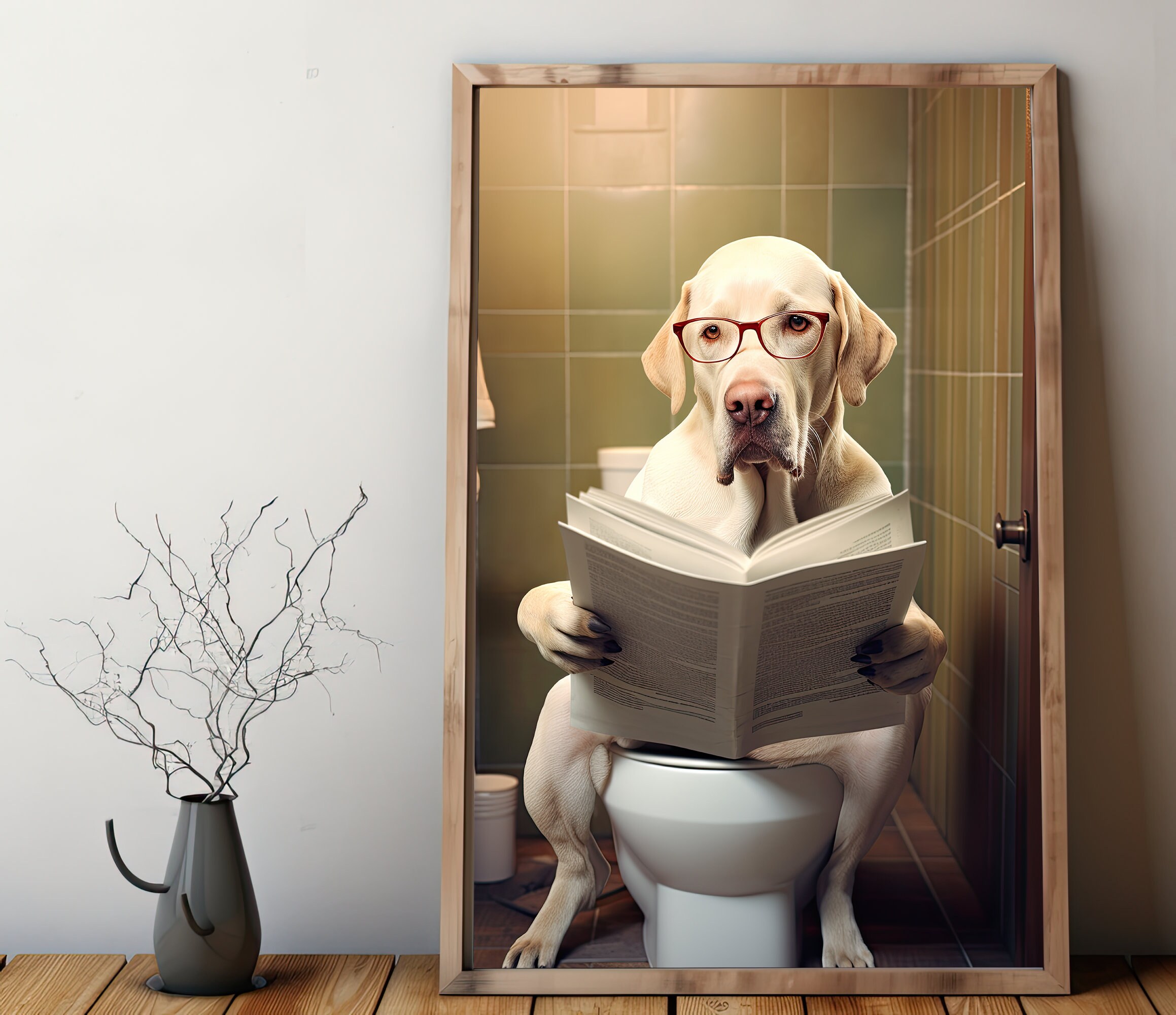 Labrador Retriever, Toilet, Reading, Newspaper, Wall Decor, Funny ...