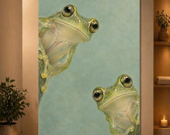 Funny Frog Wall Art Two Frogs Poster Whimsical Animal Print Retro Nature Decor Green Frog Artwork