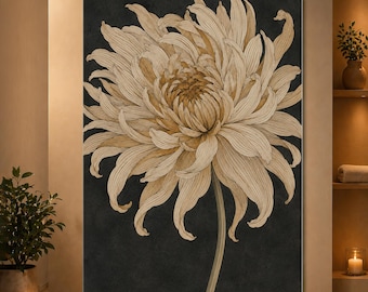 Cream Chrysanthemum Wall Art Vintage Botanical Poster Dark Floral Print Moody Flower Decor