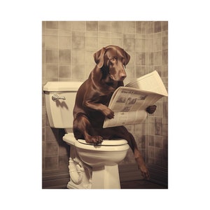 Labrador Retriever, krant lezen, toilet, honden, chocolade, laboratorium, badkamer, schattig, grappig, muurposter, wanddecoratie, cadeau, poster