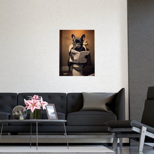 French Bulldog, Reading Newspaper, Toilet, Dogs, Bathroom, Cute, Funny, Wall Poster, Wall Decor, Gift, Poster image 3