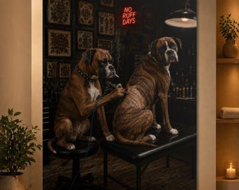 Funny Boxer Dog Tattoo Shop Poster, Realistic Boxer Wall Art, Tattoo Artist Dog Print, Grungy Animal Poster, Boxer Lover Gift
