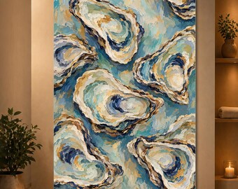 Oyster Wall Art Coastal Shell Poster Blue Abstract Seafood Print Beach House Decor