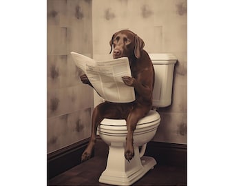 Labrador on Toilet, Reading Newspaper, Bathroom, Cute, Funny, Wall Poster, Wall Decor, Gift, Poster