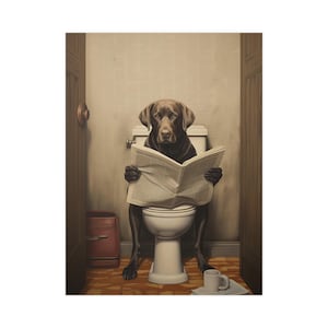 Labrador Retriever, Reading Newspaper, Toilet, Dogs, Chocolate, Lab, Bathroom, Cute, Funny, Wall Poster, Wall Decor, Gift, Poster