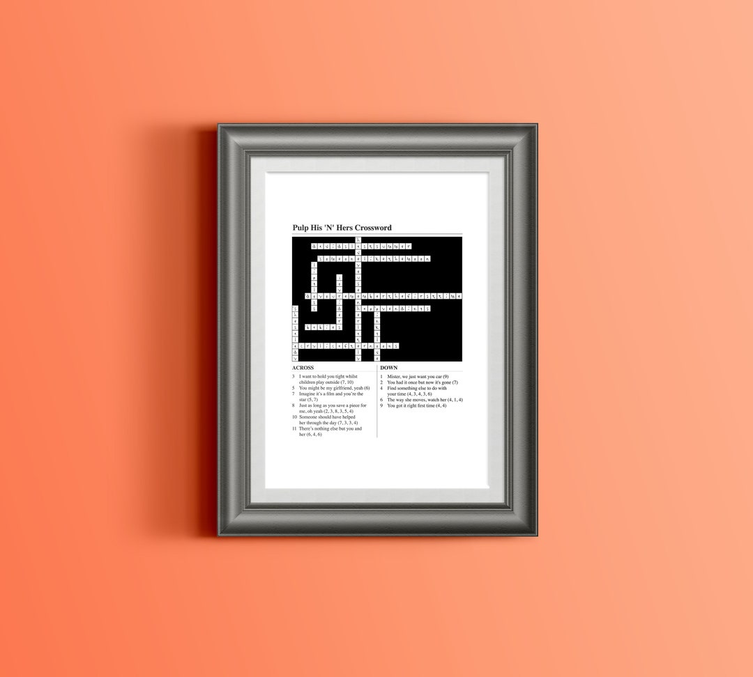 Rock N Roll Crossword A3 Print Inspired by Pulp's 'his N Hers' Album - Etsy