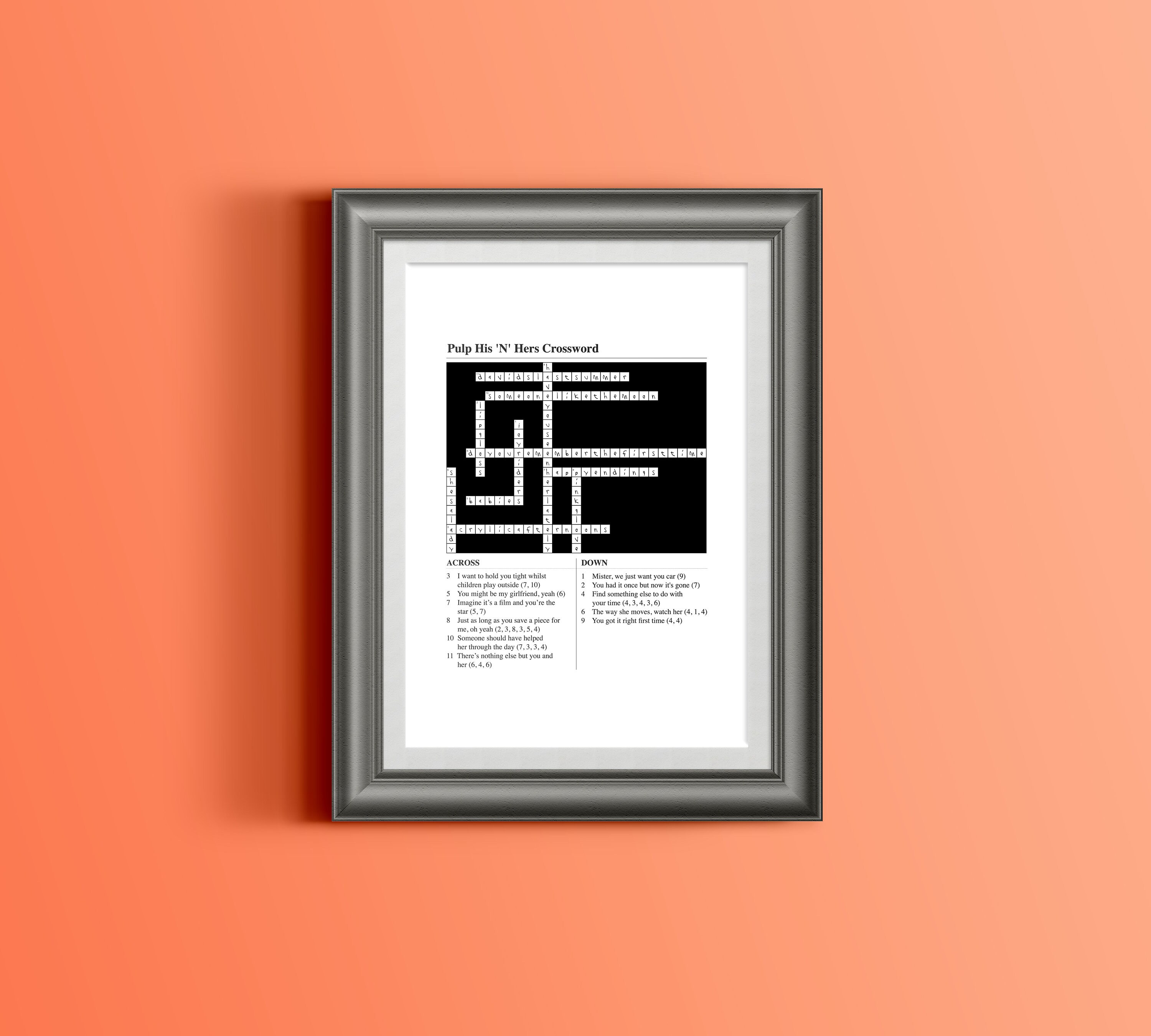 Rock N Roll Crossword A3 Print Inspired by Pulp's 'his - Etsy