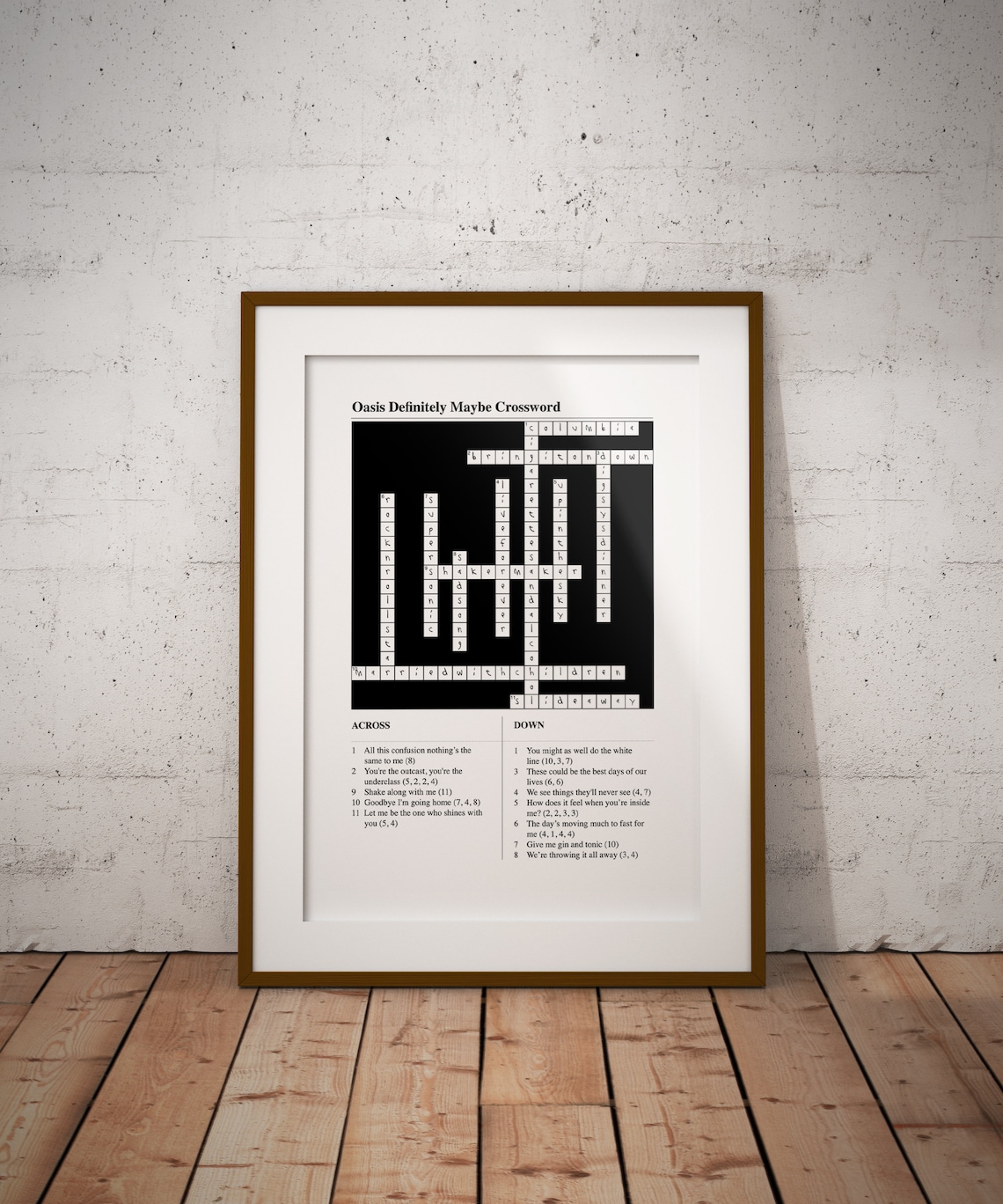 Rock N Roll Crossword A3 Print Inspired by Oasis' - Etsy