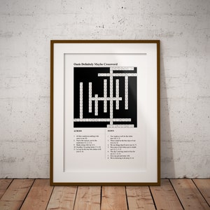 Rock N Roll Crossword A3 Print Inspired By Oasis&#39; &#39;Definitely Maybe&#39; Album