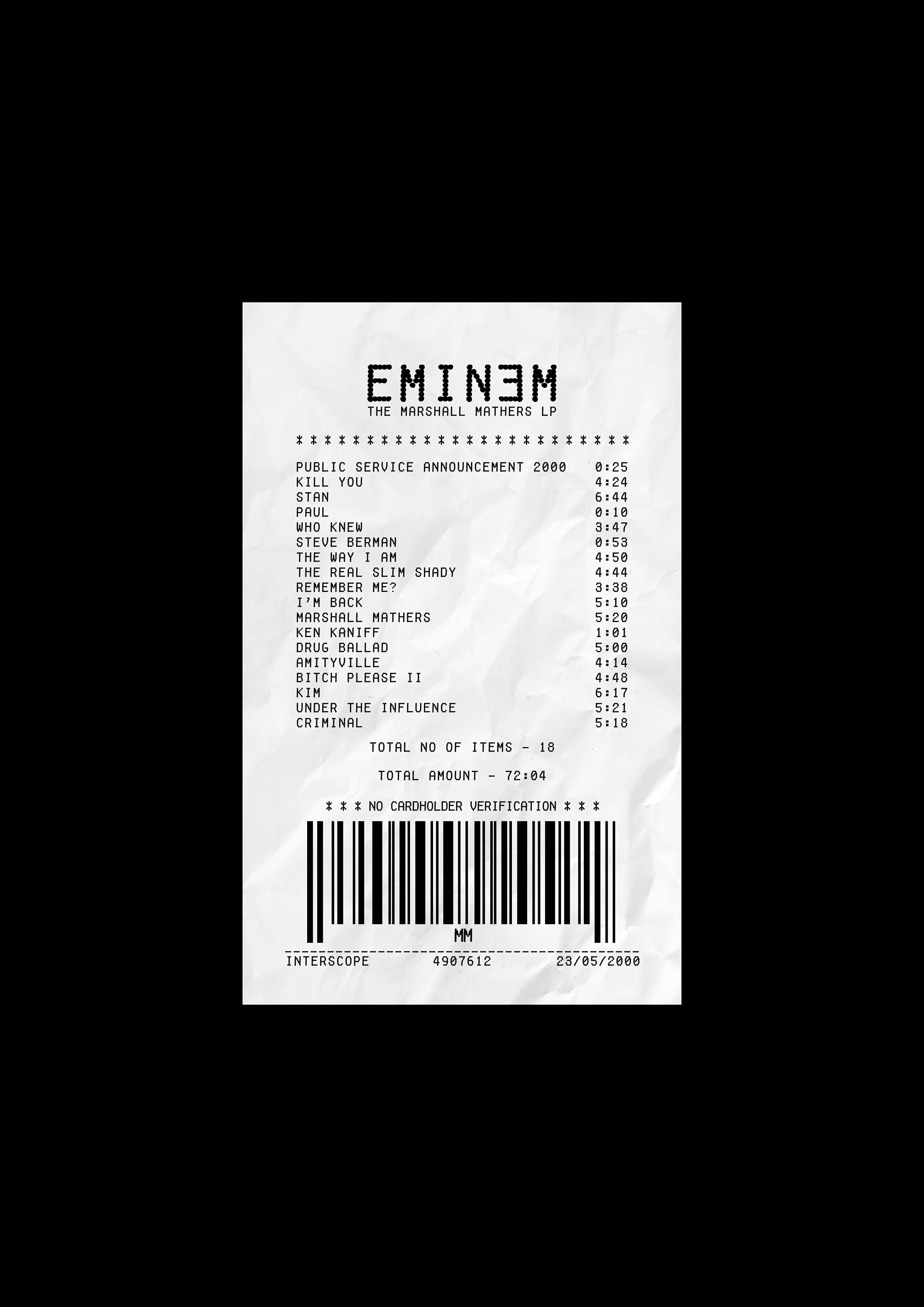 Discover Rock N Roll Receipt Poster Print Inspired By Eminem 'The Marshall Mathers LP'