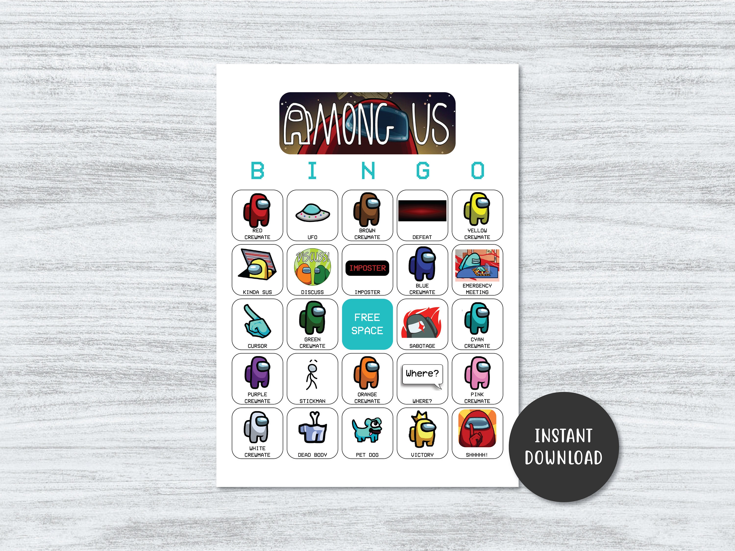 printable among us bingo bingo games video games kids etsy