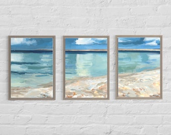 Set of Three, Cornwall Print, turquoise art, Cornwall seascape, Giclée, Unframed, Ocean Art, Coastal Print, Beach House Decor