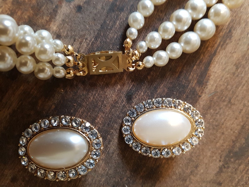 bib earrings wedding set Vintage faux pearl collar necklace