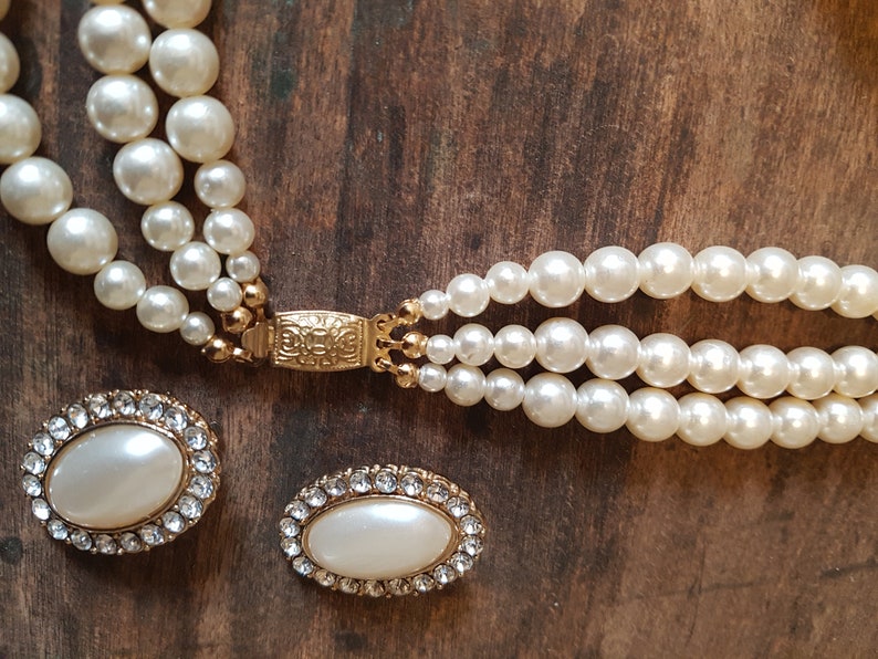 bib earrings wedding set Vintage faux pearl collar necklace